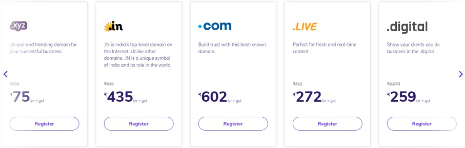 Hostinger India Domain Prices