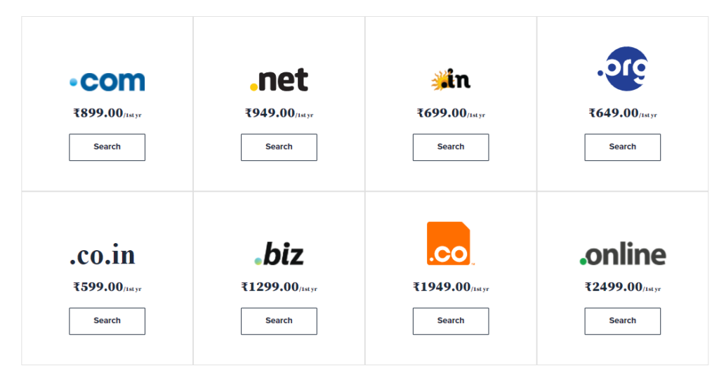 Bluehost.in Domain Pricing